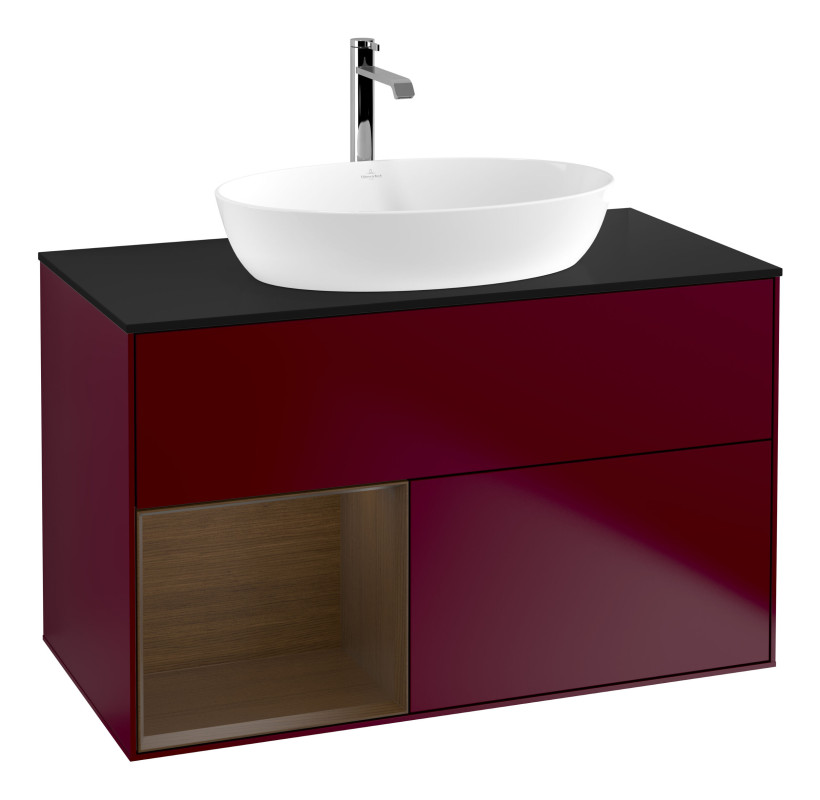 Тумба под раковину Villeroy & Boch Finion 100х50,1 см с подсветкой МДФ пион матовый лак/стекло черное матовое G772GNHB