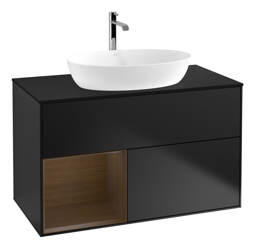 Тумба под раковину Villeroy & Boch Finion 100х50,1 см с подсветкой МДФ черный матовый лак/стекло черное матовое G772GNPD