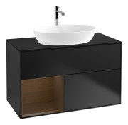 Тумба под раковину Villeroy & Boch Finion 100х50,1 см с подсветкой МДФ черный матовый лак/стекло черное матовое G772GNPD