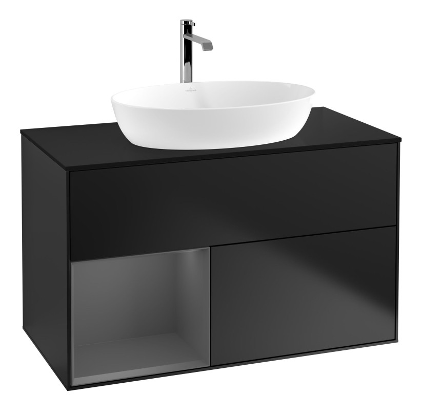 Тумба под раковину Villeroy & Boch Finion 100х50,1 см с подсветкой МДФ черный матовый лак/стекло черное матовое G772GKPD