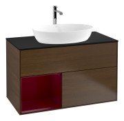 Тумба під раковину Villeroy & Boch Finion 100х50,1 см із підсвічуванням МДФ шпон волоського горіха/скло чорне матове G772HBGN