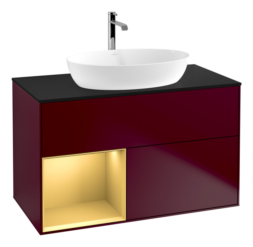 Тумба под раковину Villeroy & Boch Finion 100х50,1 см с подсветкой МДФ пион матовый лак/стекло черное матовое G772HFHB