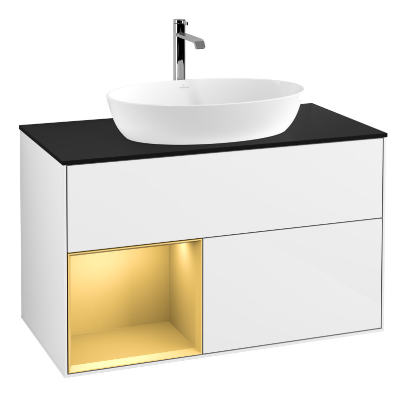 Тумба під раковину Villeroy & Boch Finion 100х50,1 см з підсвіткою МДФ білий глянцевий лак/скло чорне матове G772HFGF