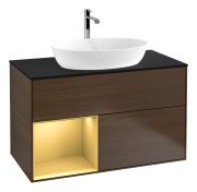 Тумба під раковину Villeroy & Boch Finion 100х50,1 см із підсвічуванням МДФ шпон волоського горіха/скло чорне матове G772HFGN