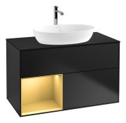 Тумба под раковину Villeroy & Boch Finion 100х50,1 см с подсветкой МДФ черный матовый лак/стекло черное матовое G772HFPD