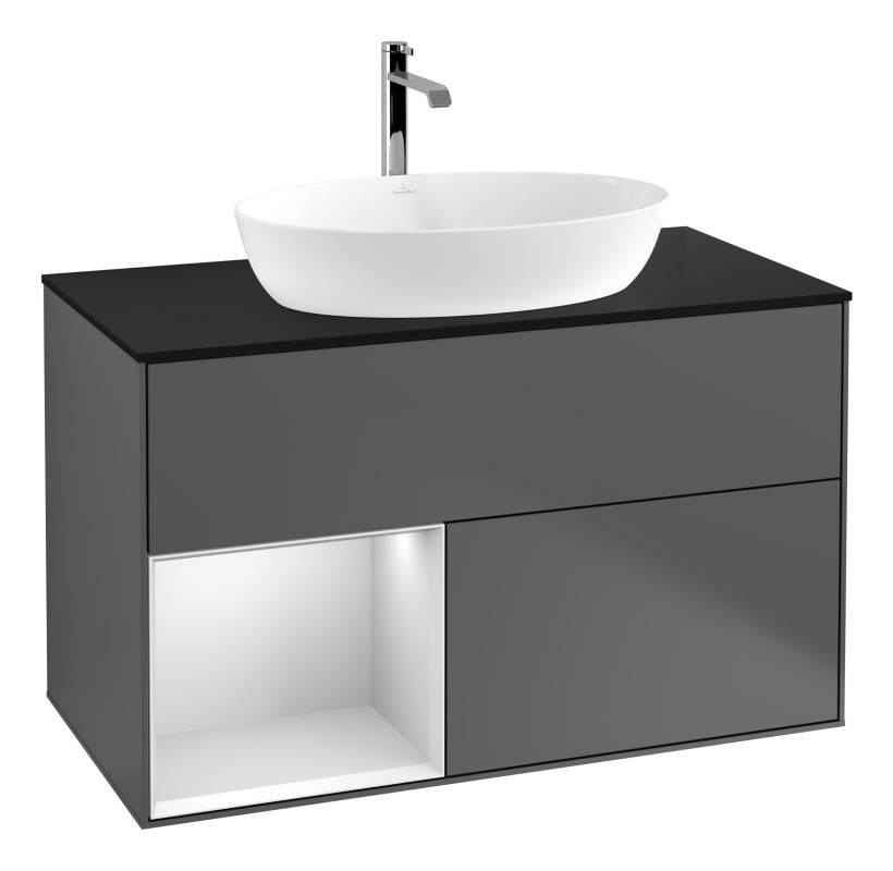 Тумба под раковину Villeroy & Boch Finion 100х50,1 см с подсветкой МДФ антрацит матовый лак/стекло черное матовое G772MTGK
