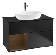 Тумба под раковину Villeroy & Boch Finion 100х50,1 см с подсветкой МДФ черный матовый лак/стекло черное матовое G772GNPD