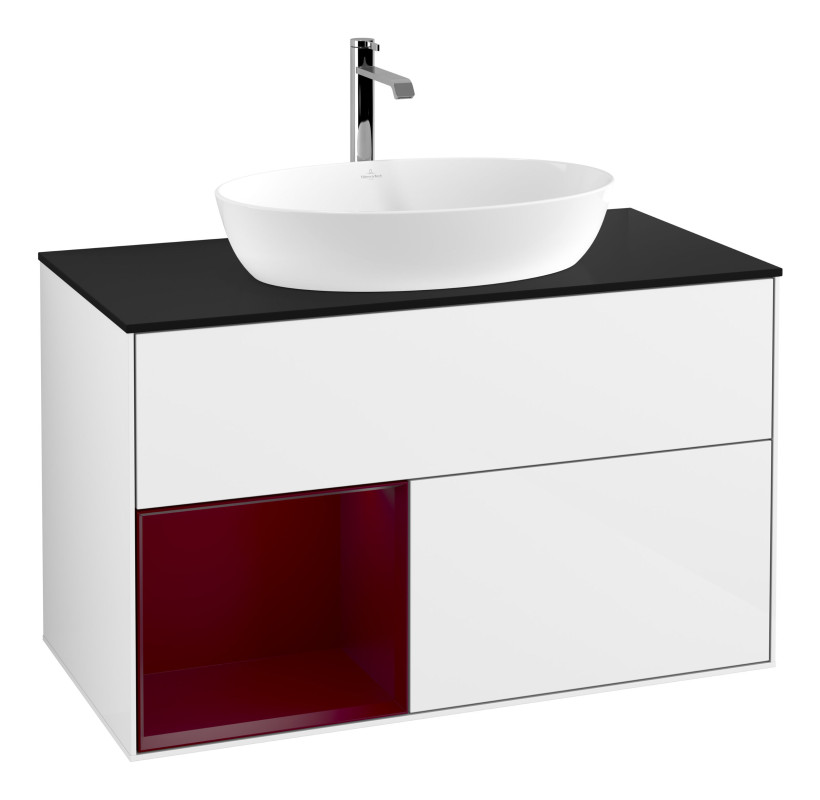 Тумба под раковину Villeroy & Boch Finion 100х50,1 см с подсветкой МДФ глянцевый белый лак/стекло черное матовое G772HBGF