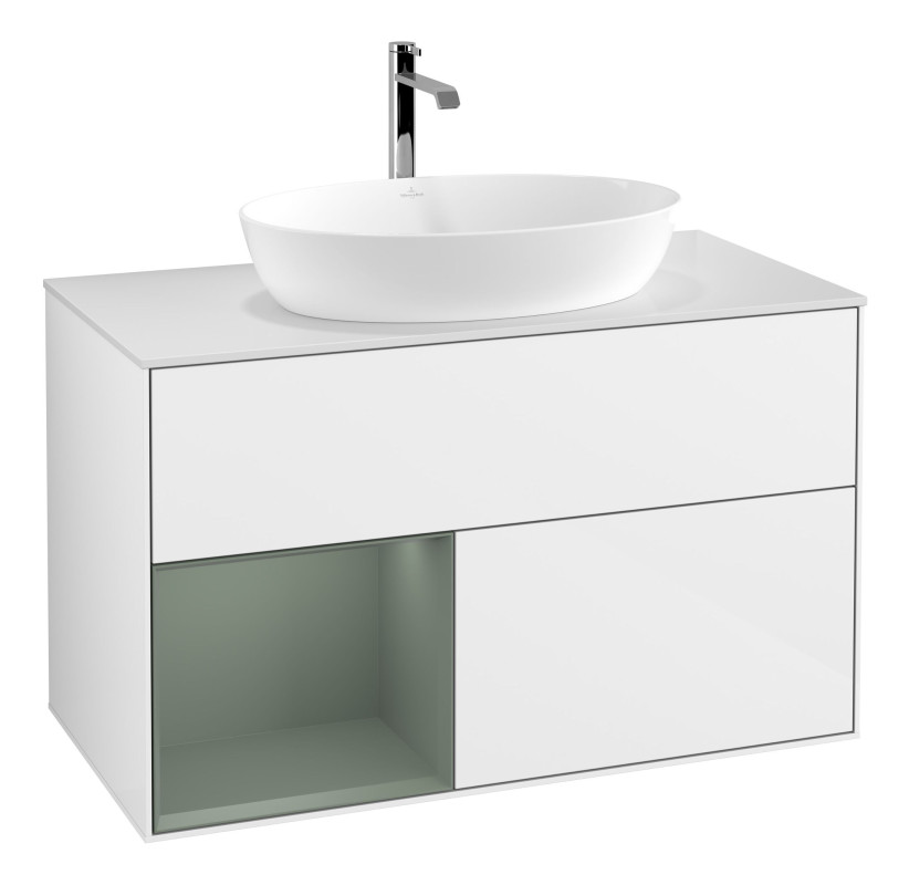 Тумба под раковину Villeroy & Boch Finion 100х50,1 см с подсветкой МДФ глянцевый белый лак/стекло белое матовое G771GMGF