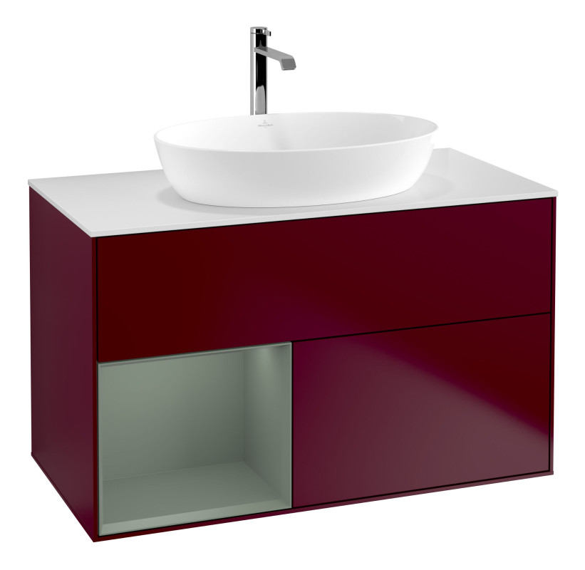 Тумба под раковину Villeroy & Boch Finion 100х50,1 см с подсветкой МДФ пион матовый лак/стекло белое матовое G771GMHB