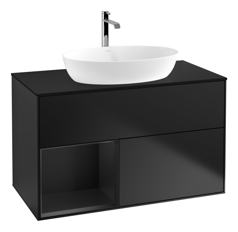 Тумба под раковину Villeroy & Boch Finion 100х50,1 см с подсветкой МДФ черный матовый лак/стекло черное матовое G772PDPD