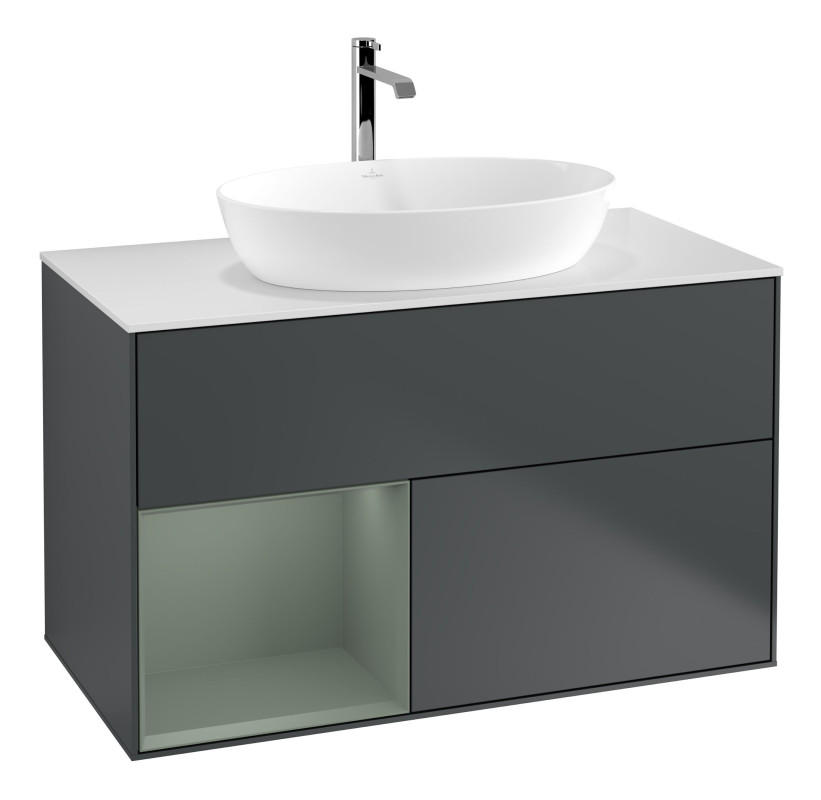 Тумба под раковину Villeroy & Boch Finion 100х50,1 см с подсветкой МДФ темно-синий матовый лак/стекло белое матовое G771GMHG