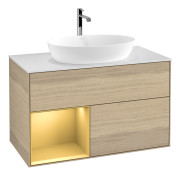 Тумба под раковину Villeroy & Boch Finion 100х50,1 см с подсветкой МДФ шпон дуба/стекло белое матовое G771HFPC