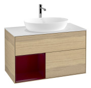 Тумба под раковину Villeroy & Boch Finion 100х50,1 см с подсветкой МДФ шпон дуба/стекло белое матовое G771HBPC