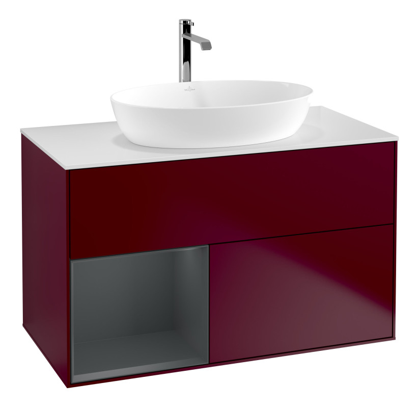 Тумба под раковину Villeroy & Boch Finion 100х50,1 см с подсветкой МДФ пион матовый лак/стекло белое матовое G771HGHB