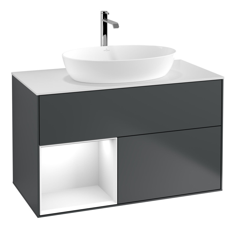 Тумба под раковину Villeroy & Boch Finion 100х50,1 см с подсветкой МДФ темно-синий матовый лак/стекло белое матовое G771GFHG