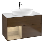 Тумба под раковину Villeroy & Boch Finion 100х50,1 см с подсветкой МДФ шпон грецкого ореха/стекло белое матовое G771PCGN