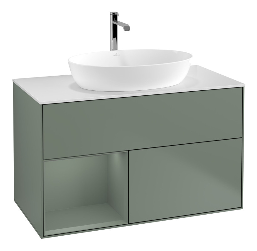 Тумба под раковину Villeroy & Boch Finion 100х50,1 см с подсветкой МДФ оливковый матовый лак/стекло белое матовое G771GMGM