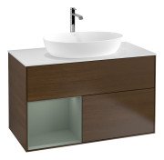 Тумба під раковину Villeroy & Boch Finion 100х50,1 см із підсвічуванням МДФ шпон волоського горіха/скло біле матове G771GMGN