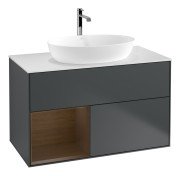 Тумба під раковину Villeroy & Boch Finion 100х50,1 см із підсвічуванням МДФ темно-синій матовий лак/скло біле матове G771GNHG