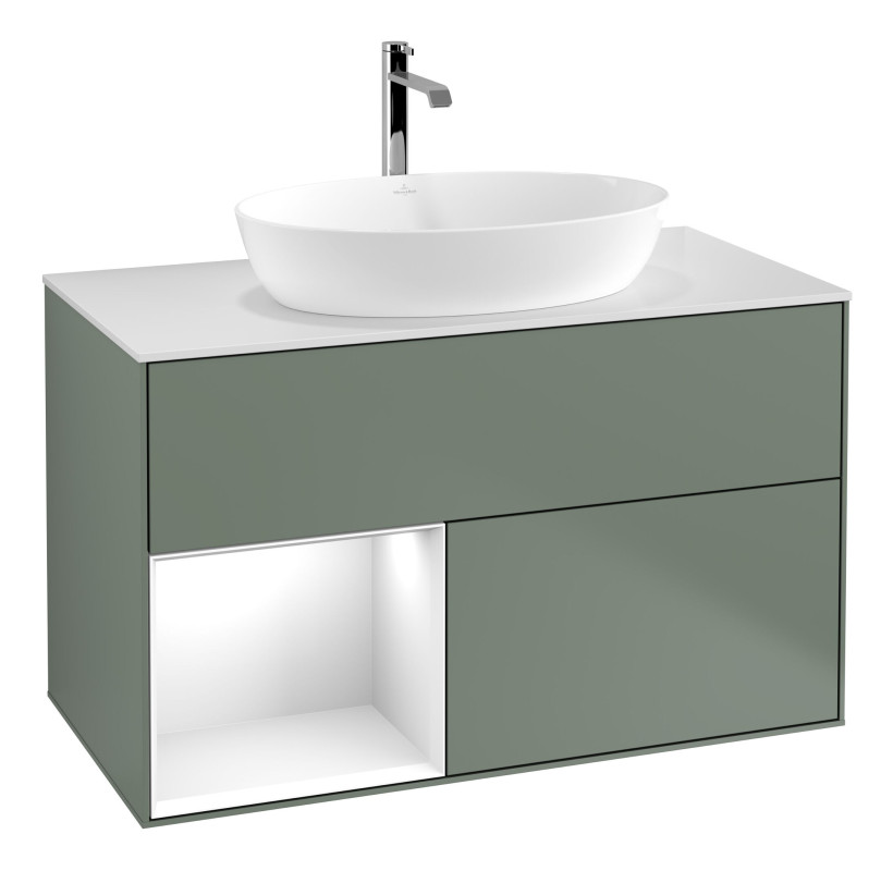Тумба під раковину Villeroy & Boch Finion 100х50,1 см із підсвічуванням МДФ оливковий матовий лак/скло біле матове G771GFGM