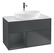 Тумба під раковину Villeroy & Boch Finion 100х50,1 см із підсвічуванням МДФ темно-синій матовий лак/скло біле матове G771HGHG