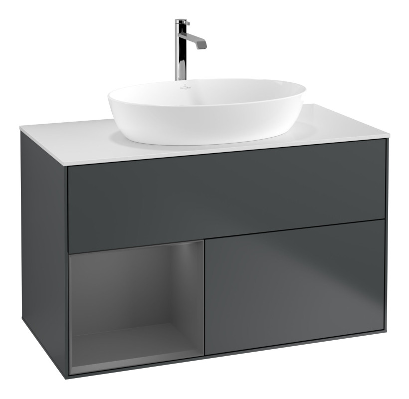 Тумба под раковину Villeroy & Boch Finion 100х50,1 см с подсветкой МДФ темно-синий матовый лак/стекло белое матовое G771GKHG