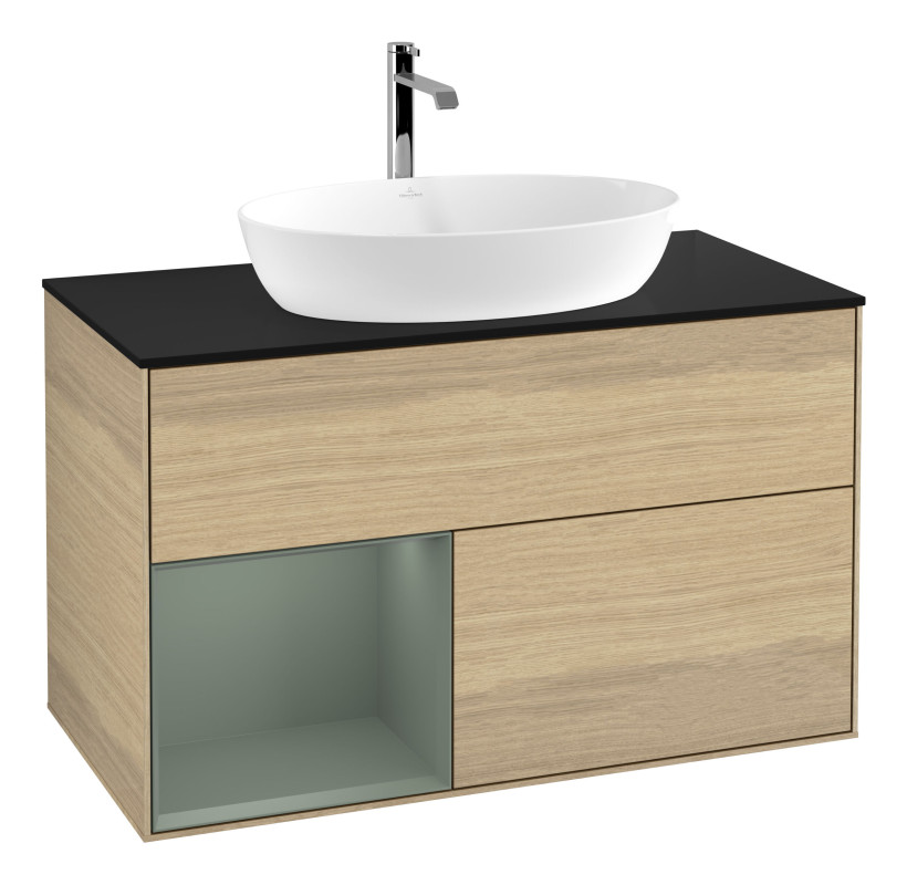 Тумба под раковину Villeroy & Boch Finion 100х50,1 см с подсветкой МДФ шпон дуба/стекло черное матовое G772GMPC