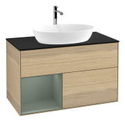 Тумба под раковину Villeroy & Boch Finion 100х50,1 см с подсветкой МДФ шпон дуба/стекло черное матовое G772GMPC