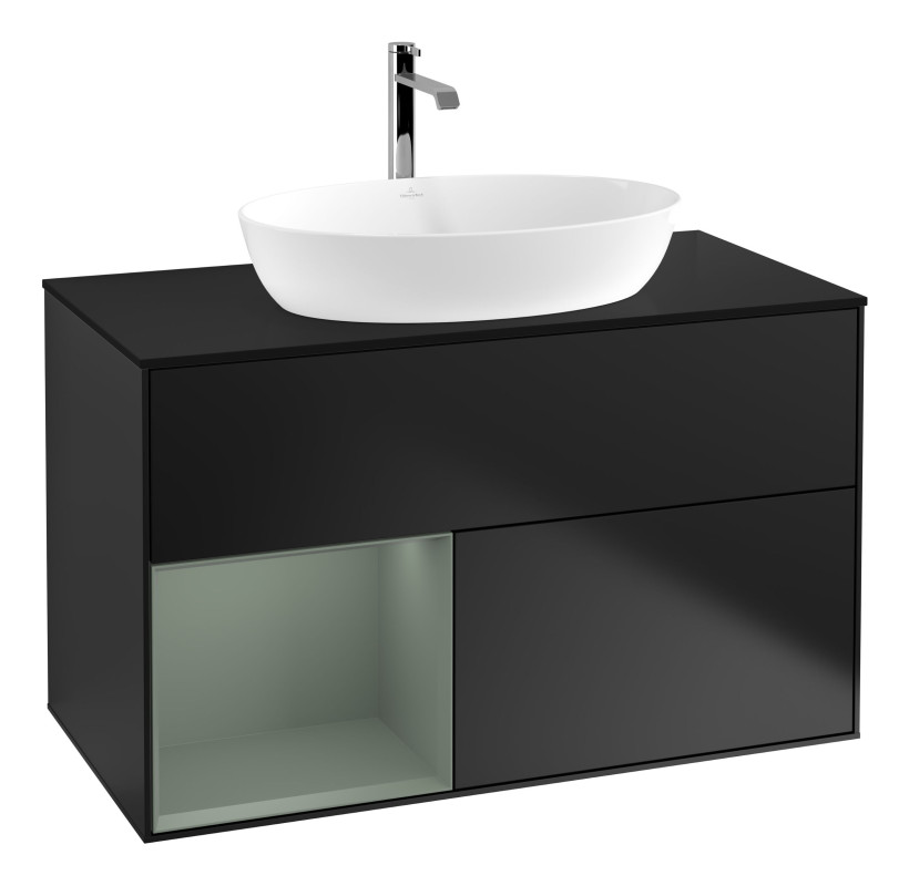 Тумба под раковину Villeroy & Boch Finion 100х50,1 см с подсветкой МДФ черный матовый лак/стекло черное матовое G772GMPD