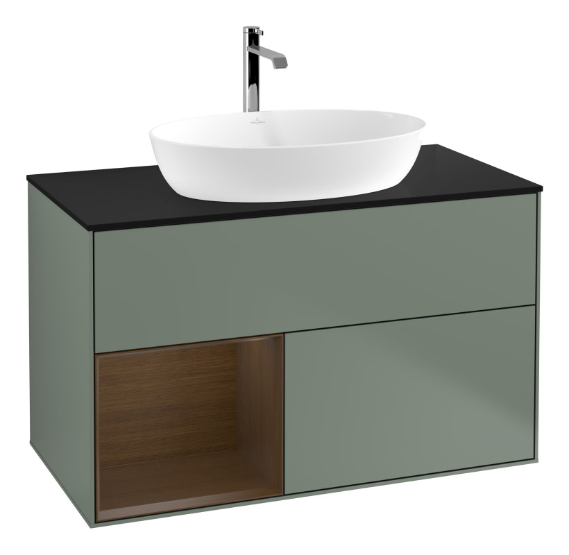 Тумба под раковину Villeroy & Boch Finion 100х50,1 см с подсветкой МДФ оливковый матовый лак/стекло черное матовое G772GNGM