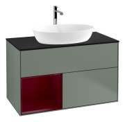 Тумба под раковину Villeroy & Boch Finion 100х50,1 см с подсветкой МДФ оливковый матовый лак/стекло черное матовое G772HBGM