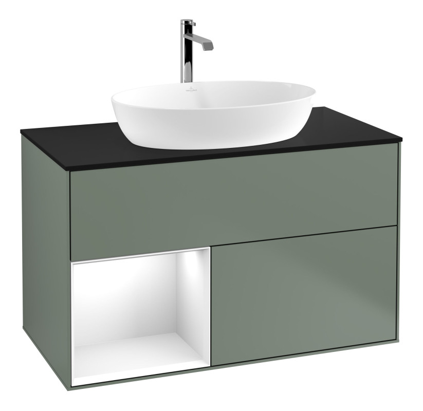Тумба под раковину Villeroy & Boch Finion 100х50,1 см с подсветкой МДФ оливковый матовый лак/стекло черное матовое G772GFGM
