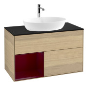 Тумба под раковину Villeroy & Boch Finion 100х50,1 см с подсветкой МДФ шпон дуба/стекло черное матовое G772HBPC