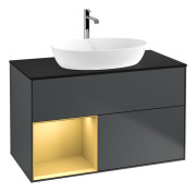 Тумба под раковину Villeroy & Boch Finion 100х50,1 см с подсветкой МДФ темно-синий матовый лак/стекло черное матовое G772HFHG