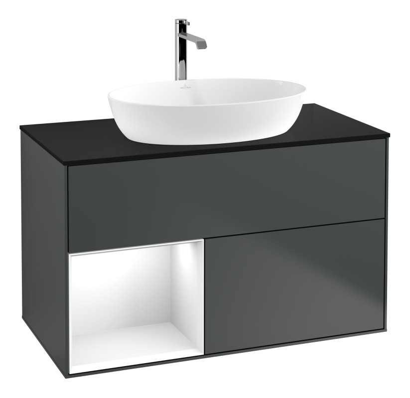 Тумба под раковину Villeroy & Boch Finion 100х50,1 см с подсветкой МДФ темно-синий матовый лак/стекло черное матовое G772GFHG