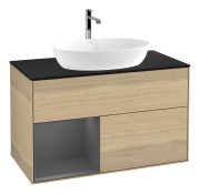 Тумба под раковину Villeroy & Boch Finion 100х50,1 см с подсветкой МДФ шпон дуба/стекло черное матовое G772GKPC