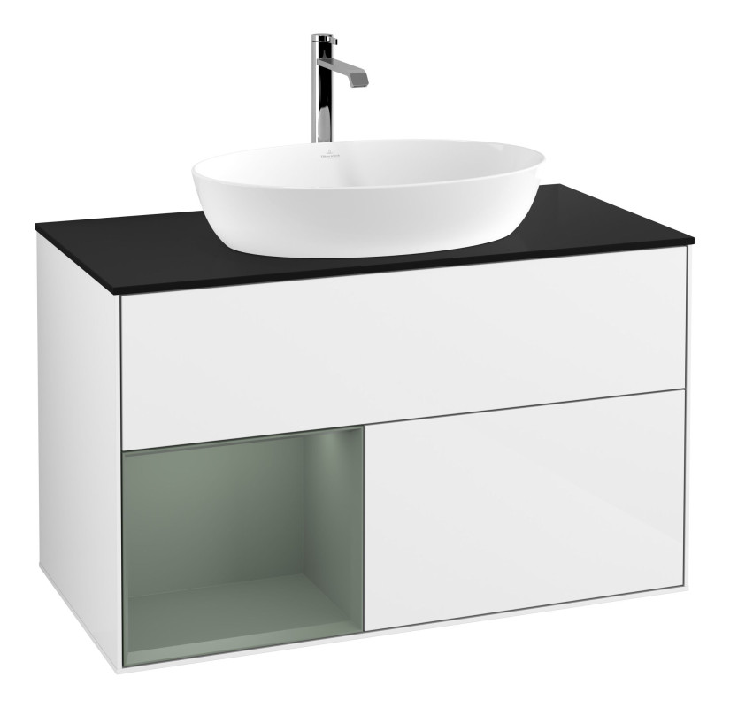 Тумба под раковину Villeroy & Boch Finion 100х50,1 см с подсветкой МДФ глянцевый белый лак/стекло черное матовое G772GMGF