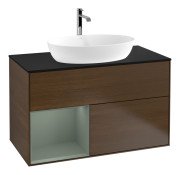 Тумба під раковину Villeroy & Boch Finion 100х50,1 см із підсвічуванням МДФ шпон волоського горіха/скло чорне матове G772GMGN