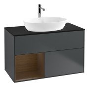 Тумба під раковину Villeroy & Boch Finion 100х50,1 см із підсвічуванням МДФ темно-синій матовий лак/скло чорне матове G772GNHG