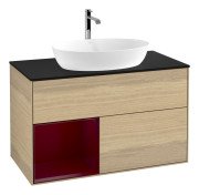 Тумба під раковину Villeroy & Boch Finion 100х50,1 см із підсвічуванням МДФ шпон дуба/скло чорне матове G772HBPC