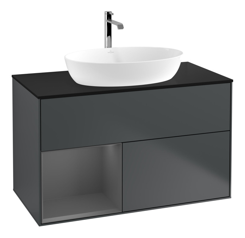Тумба под раковину Villeroy & Boch Finion 100х50,1 см с подсветкой МДФ темно-синий матовый лак/стекло черное матовое G772GKHG