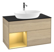 Тумба под раковину Villeroy & Boch Finion 100х50,1 см с подсветкой МДФ шпон дуба/стекло черное матовое G772HFPC