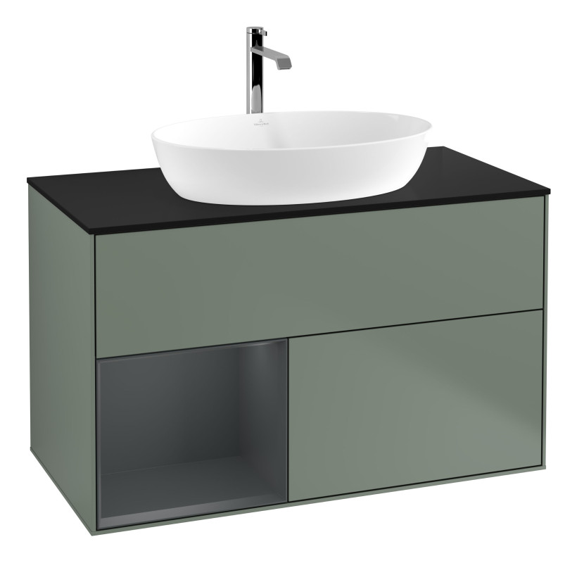 Тумба под раковину Villeroy & Boch Finion 100х50,1 см с подсветкой МДФ оливковый матовый лак/стекло черное матовое G772HGGM