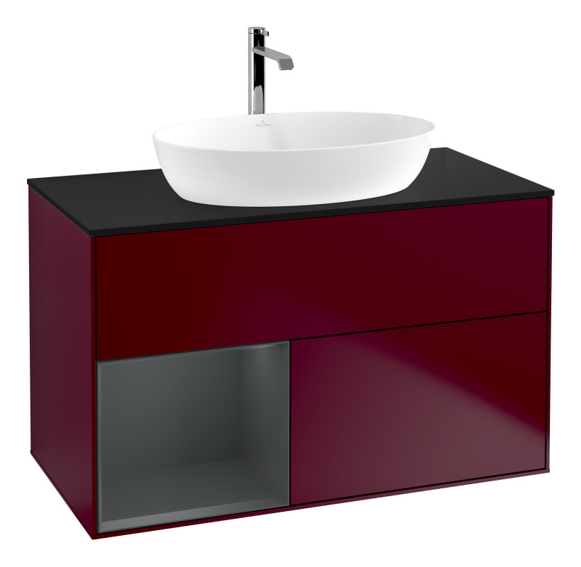 Тумба под раковину Villeroy & Boch Finion 100х50,1 см с подсветкой МДФ пион матовый лак/стекло черное матовое G772HGHB