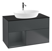 Тумба под раковину Villeroy & Boch Finion 100х50,1 см с подсветкой МДФ темно-синий матовый лак/стекло черное матовое G772HGHG