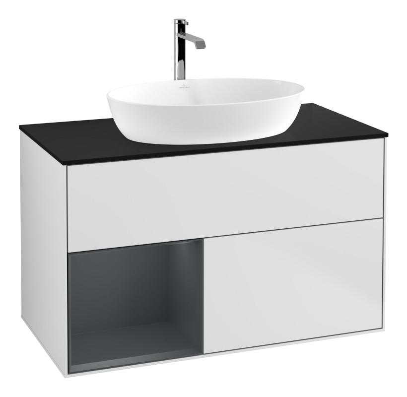 Тумба под раковину Villeroy & Boch Finion 100х50,1 см с подсветкой МДФ белый матовый лак/стекло черное матовое G772HGMT