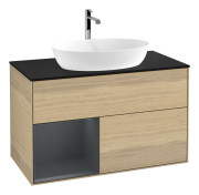 Тумба під раковину Villeroy & Boch Finion 100х50,1 см із підсвічуванням МДФ шпон дуба/скло чорне матове G772HGPC