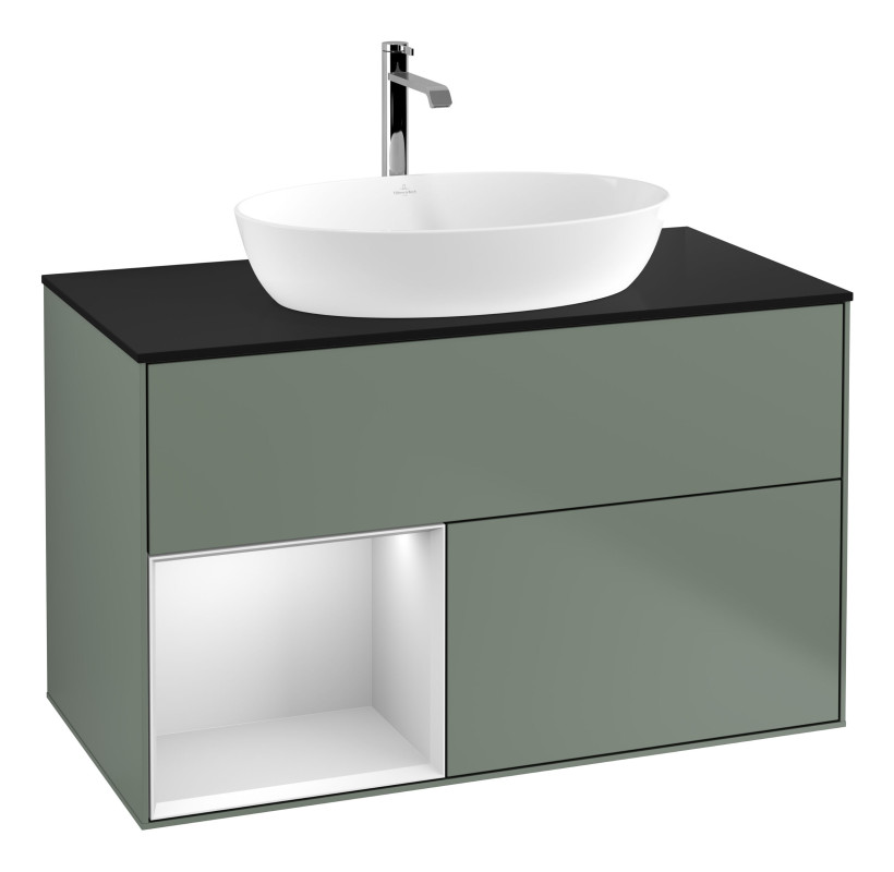 Тумба под раковину Villeroy & Boch Finion 100х50,1 см с подсветкой МДФ оливковый матовый лак/стекло черное матовое G772MTGM