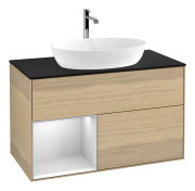 Тумба под раковину Villeroy & Boch Finion 100х50,1 см с подсветкой МДФ шпон дуба/стекло черное матовое G772MTPC